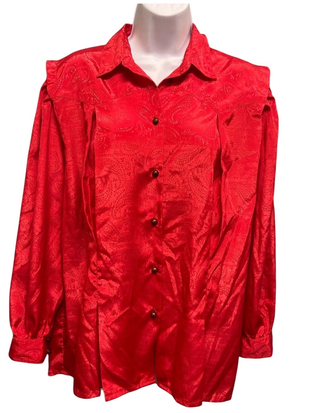 Vintage Red Satin Western Blouse | Emblem Brand Size 10P